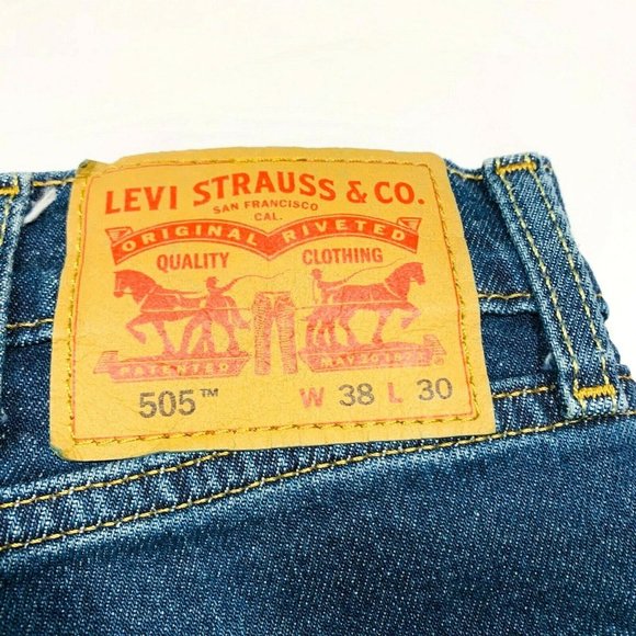 Levi's 505 Regular Fit Straight Leg Jeans Stretch Red Tab Dark Wash W38xL30 NWOT - Picture 6 of 12